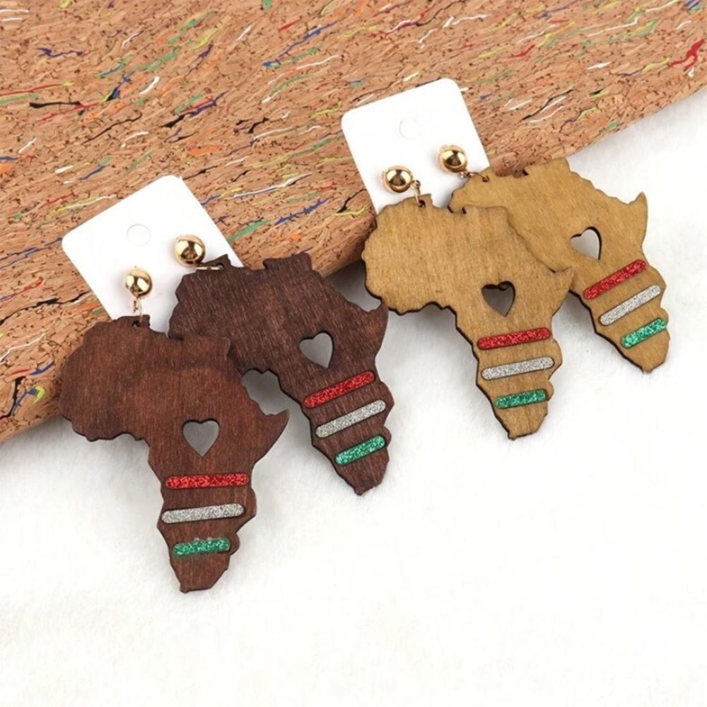 3for$20 NEW 2pairs Wooden Earrings With Coffee Colored Africa Map Design